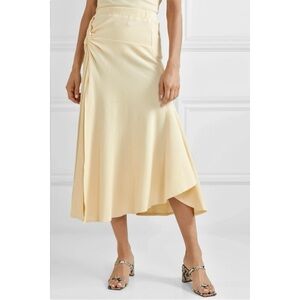Maggie Marilyn Cream Yellow Twisted Knot Ribbed Light Flowy Cotton Midi Skirt
